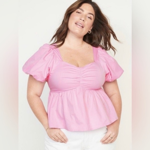 Old Navy Tops - Old Navy Puff-Sleeve Ruched Smocked
Babydoll Swing Light Pink Blouse Size: XXL